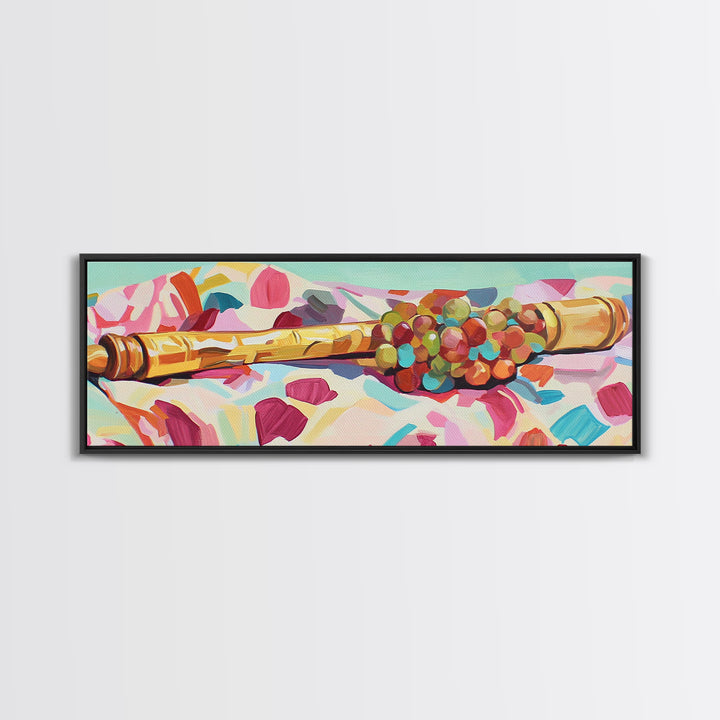 Golden Rolling Pin With Grapes Still Life Wall Art, French Kitchen Canvas Print, Wine Decor, Food Lover Housewarming Gift