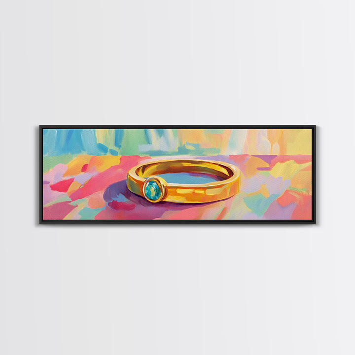 Gold Ring With Blue Gemstone Canvas Print, Elegant Wall Art, Jewelry Lover Gift, Feminine Bedroom Decor, Modern Print, Home Decor