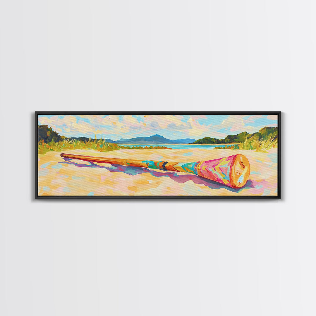 Sunny Beach With Colorful Rolled Mat Wall Art, Coastal Landscape Canvas Print, Ocean Decor, Summer Beach House Art Print