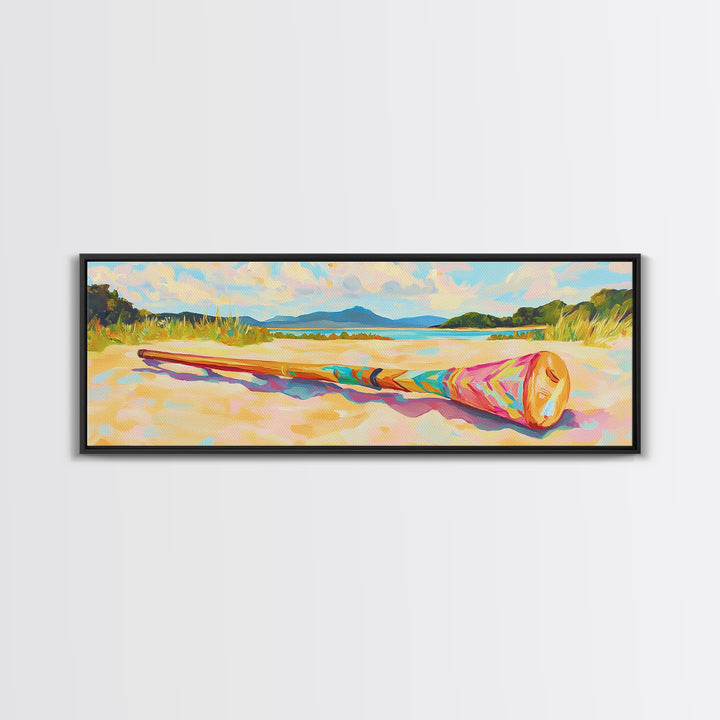 Sunny Beach With Colorful Rolled Mat Wall Art, Coastal Landscape Canvas Print, Ocean Decor, Summer Beach House Art Print