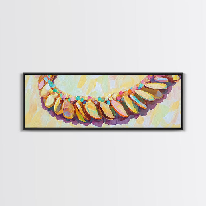 Pastel Seashell Necklace Wall Art, Coastal Beach House Decor Canvas Print, Ocean Wall Decor, Feminine Boho Art Print For Bedroom