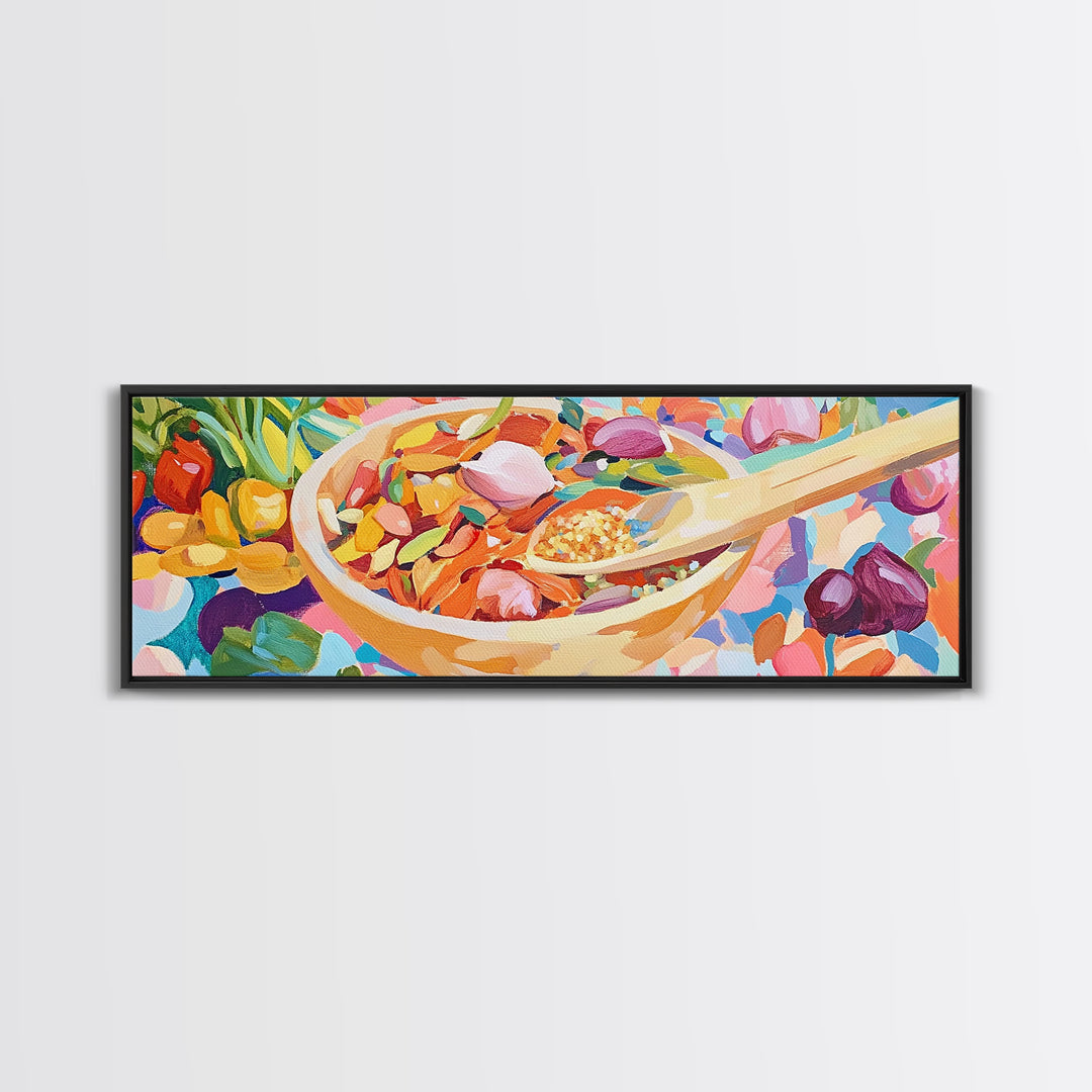 Colorful Kitchen Spice Bowl Canvas Print, Whimsical Food Wall Art, Bright Dining Room Decor, Chef Gift, Housewarming Gift