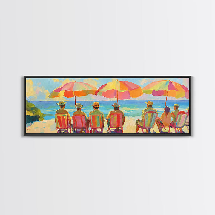Beach Umbrellas With Seaside Chairs Wall Art, Coastal Canvas Print, Summer Beach Decor, Beach House Living Room Art, Ocean Wall Decor
