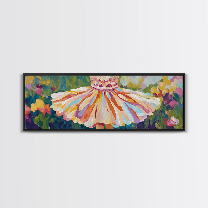 Twirl Dress In Blooming Garden Wall Art, Feminine Canvas Print, Whimsical Floral Decor, Girls Room Art, Gift For Her, Spring Decor