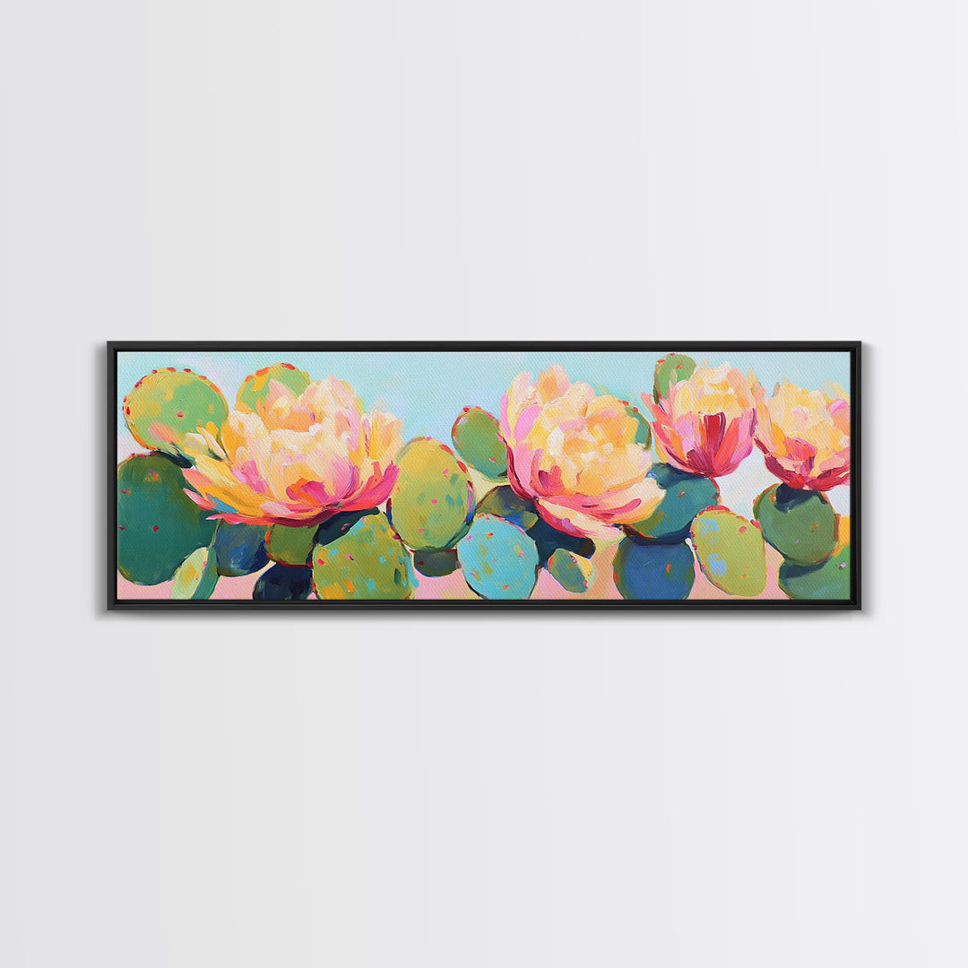Prickly Pear Cactus Flowers Wall Art, Southwestern Canvas Print, Colorful Desert Decor, Botanical Art, Housewarming Gift