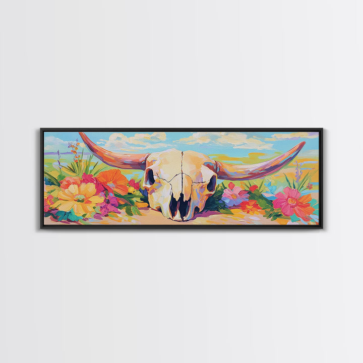Floral Longhorn Skull Canvas Print, Western Wall Art, Desert Cowgirl Decor, Southwestern Home Decor, Housewarming Gift, Gift For Her