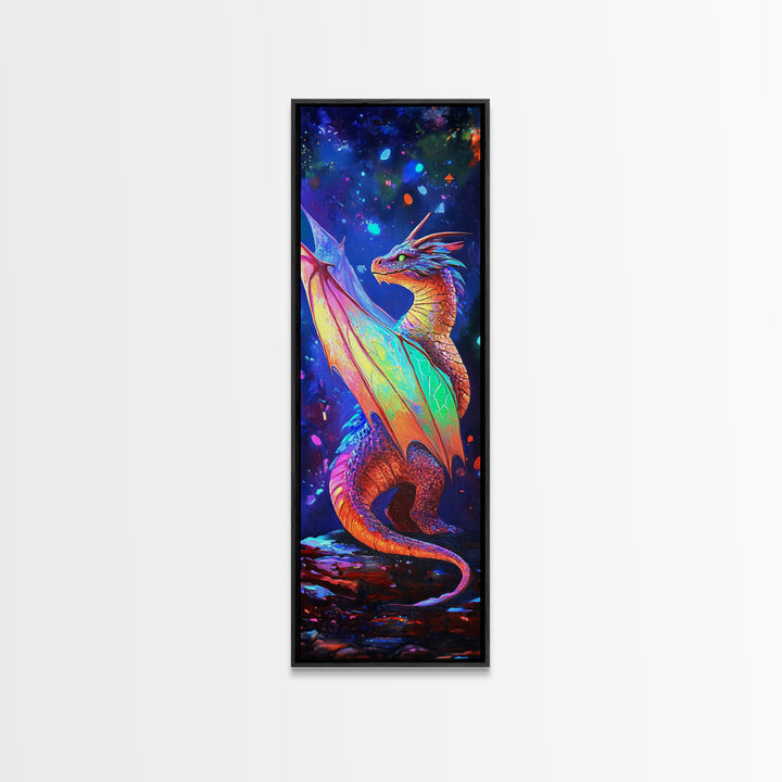 Rainbow Dragon Canvas Print, Vibrant Fantasy Art, Mythical Creature Painting, Colorful Wall Art, Gamer Room Decor Gift Idea