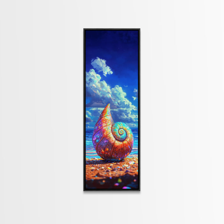 Rainbow Nautilus Shell On Sunny Beach Canvas Print, Coastal Wall Art, Ocean Decor, Seashell Art Print, Beach House Gift Idea