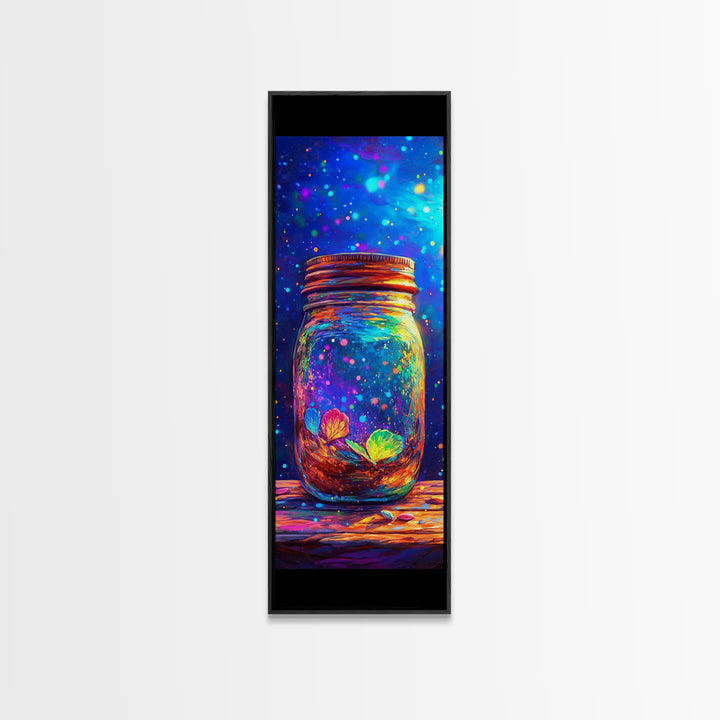 Glowing Mason Jar With Butterfly And Leaves Wall Art, Magical Celestial Canvas Print, Whimsical Nature Decor Gift For Her