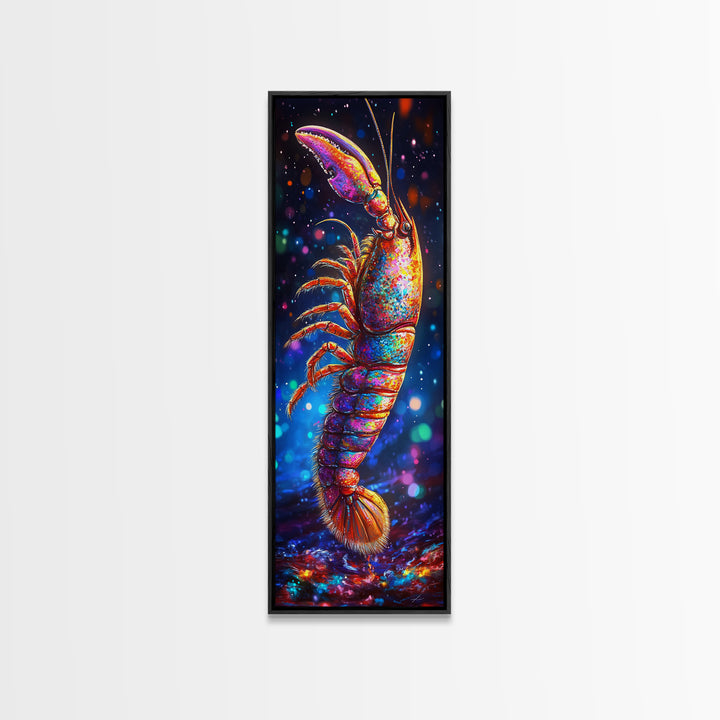 Vibrant Rainbow Lobster On Dark Bokeh Canvas Print, Coastal Wall Art, Marine Life Art, Seafood Wall Decor, Ocean Gift For Him