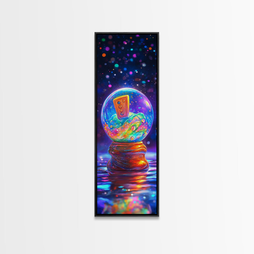 Whimsical Snow Globe With Retro Remote Canvas Print, Surreal Wall Art, Dopamine Decor, Colorful Wall Art, Unique Gift Idea