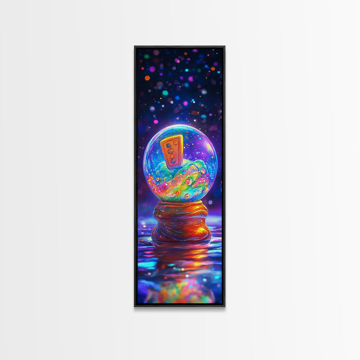 Whimsical Snow Globe With Retro Remote Canvas Print, Surreal Wall Art, Dopamine Decor, Colorful Wall Art, Unique Gift Idea