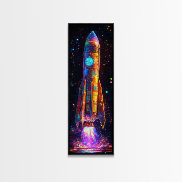 Glowing Retro Rocket Ship Wall Art, Sci Fi Canvas Print, Space Wall Decor, Astronomy Poster, Kids Room Decor, Gift For Him