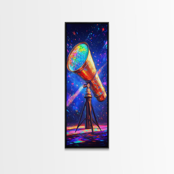 Rainbow Telescope Pointed At Starry Sky Wall Art, Space Canvas Print, Astronomy Decor, Celestial Office Art, Gift For Him