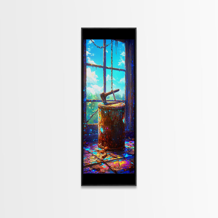 Rustic Hatchet In Tree Stump By Window Wall Art, Cabin Canvas Print, Farmhouse Decor, Country Wall Decor, Gift For Him, Rustic Home Decor
