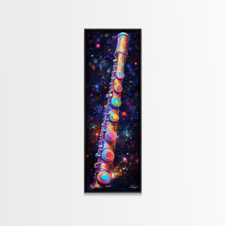 Cosmic Rainbow Flute In Starry Space Wall Art, Music Studio Canvas Print, Music Room Decor, Sci Fi Wall Art, Gift For Him