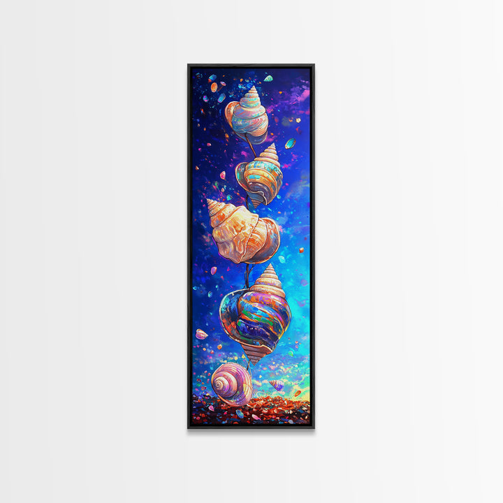Floating Rainbow Seashells Canvas Print, Coastal Wall Art, Ocean Life Art, Beach House Decor, Vibrant Nautical Wall Decor