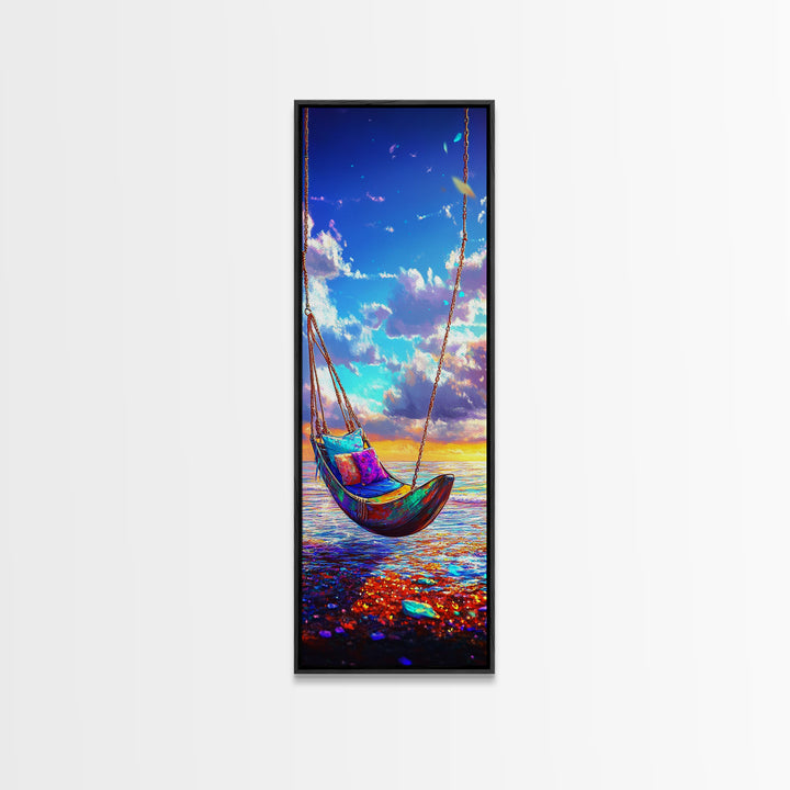 Sunset Ocean Hammock Wall Art, Beach House Decor, Coastal Wall Art Print, Relaxing Seascape For Bedroom And Living Room Decor
