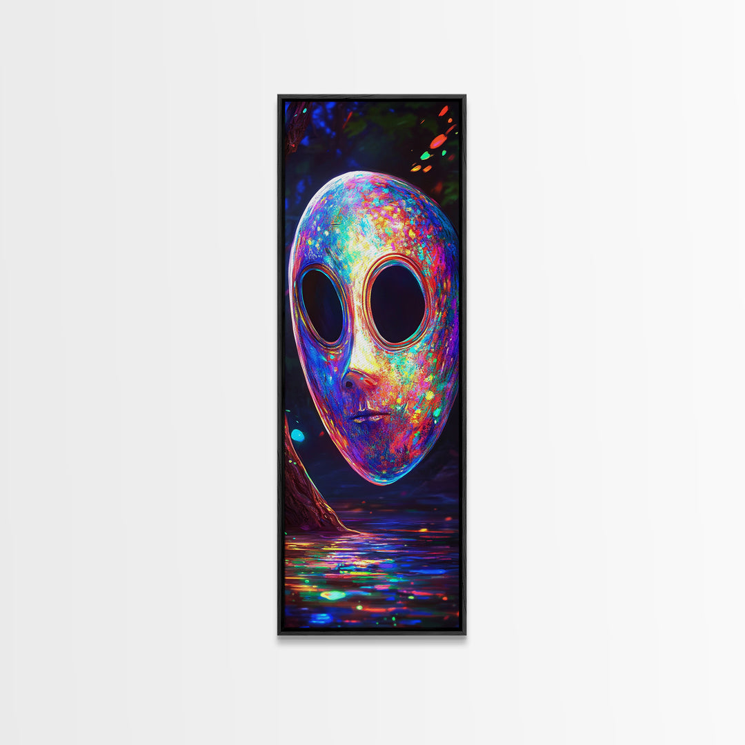 Iridescent Alien Mask By Neon Water Canvas Print, Sci Fi Wall Art, Surreal Fantasy Decor, Gaming Room Wall Decor, Modern Home Decor