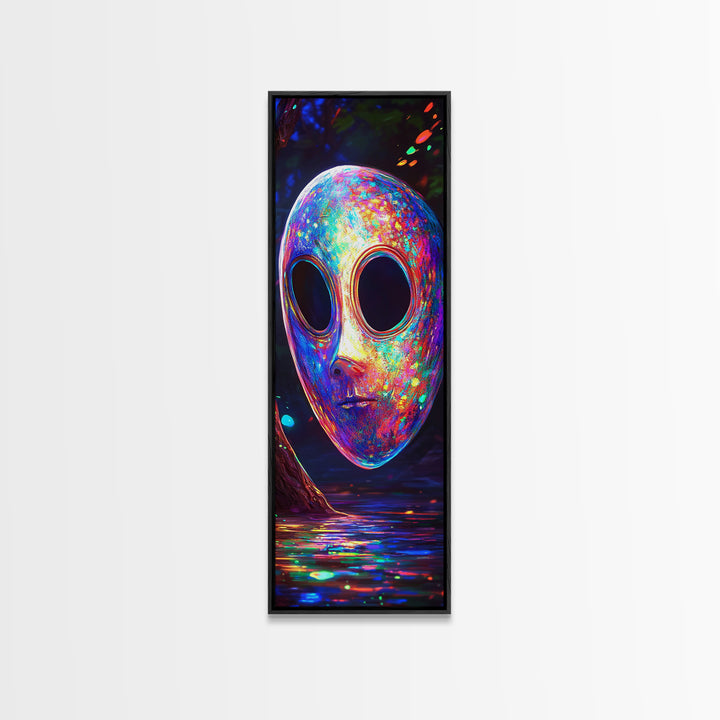 Iridescent Alien Mask By Neon Water Canvas Print, Sci Fi Wall Art, Surreal Fantasy Decor, Gaming Room Wall Decor, Modern Home Decor