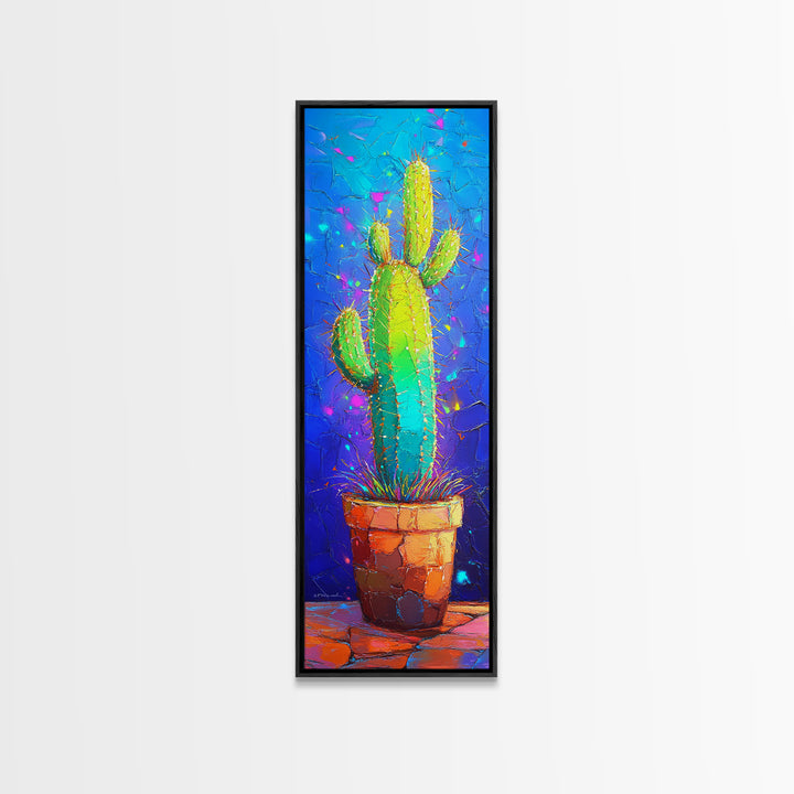 Vibrant Potted Cactus On Blue Wall Canvas Print, Desert Wall Art, Southwestern Decor, Botanical Home Decor, Cactus Lover Gift