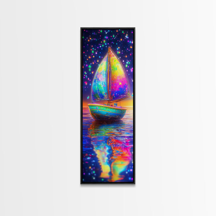 Rainbow Sailboat At Sunset Canvas Print, Colorful Coastal Wall Art, Nautical Ocean Decor, Beach House Gift, Modern Seascape