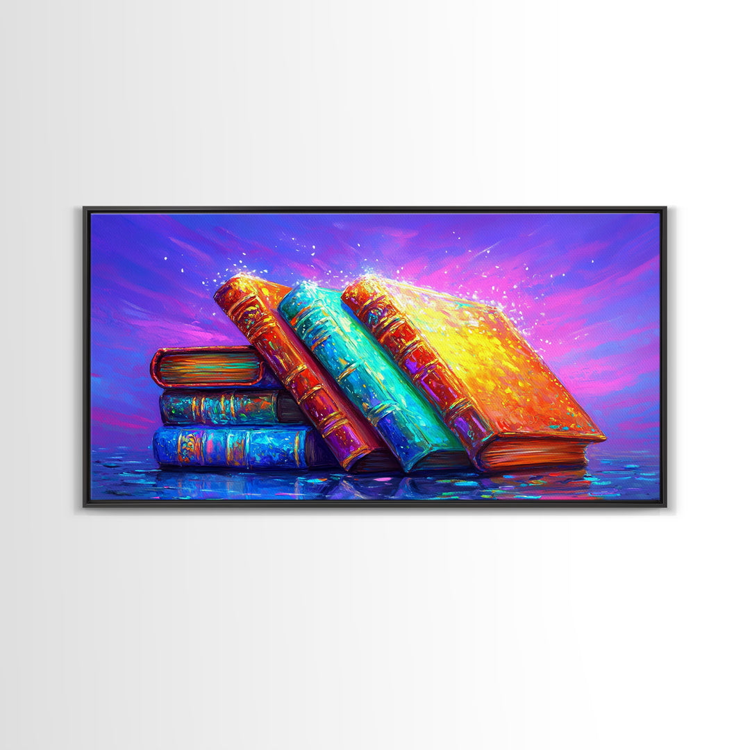 Vibrant Stacked Antique Books Canvas Print, Cozy Library Wall Art, Book Lover Gift, Reading Nook Decor, Home Office Decor