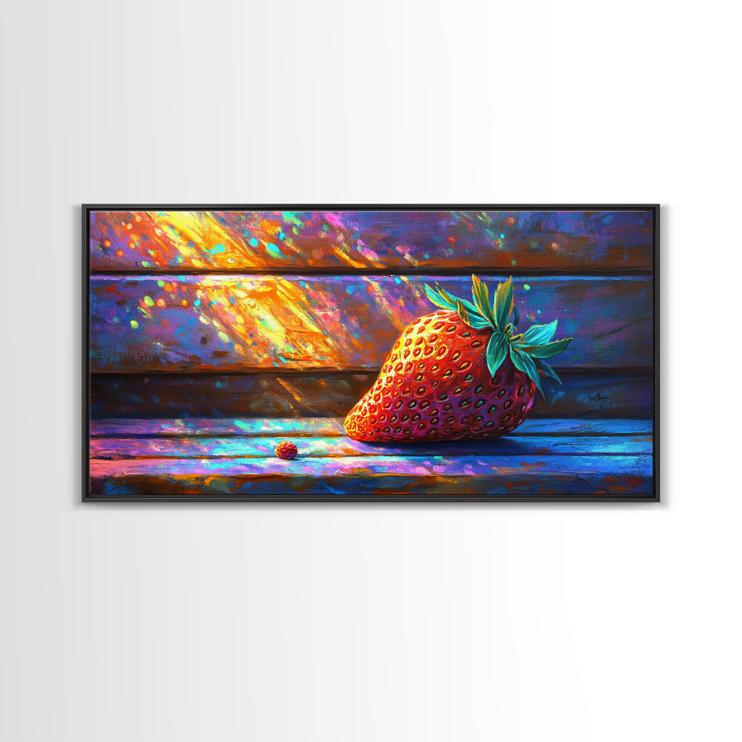 Sunlit Strawberry Still Life Canvas Print, Kitchen Wall Art, Fruit Art, Rustic Home Decor, Colorful Dining Room Print, Gift