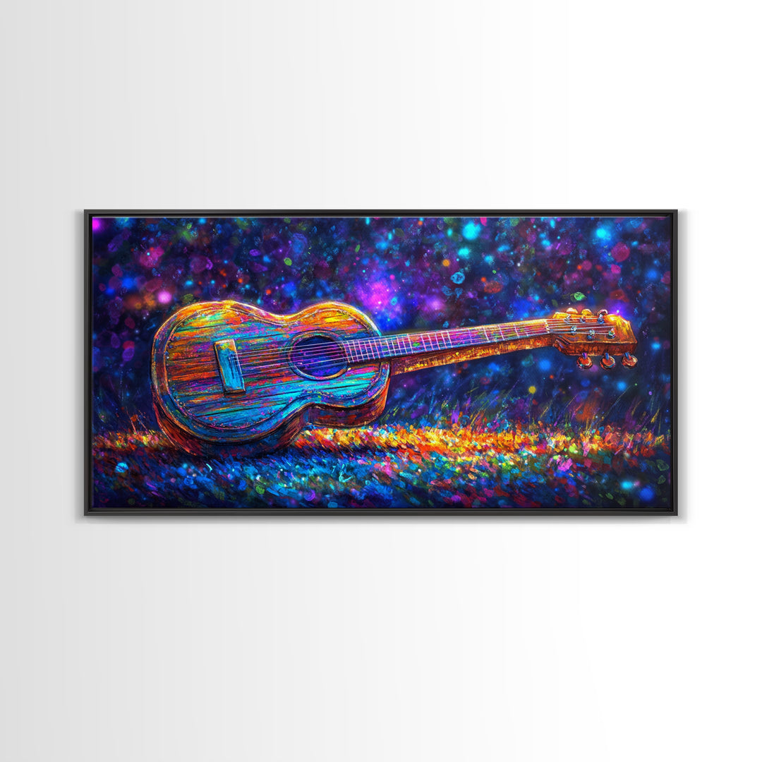 Rainbow Acoustic Guitar Canvas Print, Music Studio Wall Art, Colorful Music Lover Gift, Psychedelic Modern Home Decor, Art Print