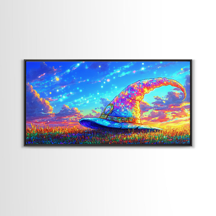 Sparkling Wizard Hat Under Starry Sky Magical Wall Art, Whimsical Fantasy Decor, Witchy Celestial Art Print, Gift For Her