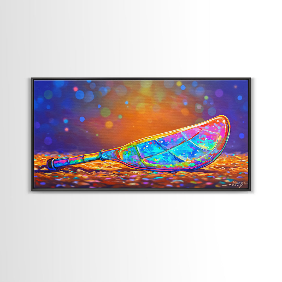 Stained Glass Canoe Paddle Wall Art, Colorful Coastal Canvas, Nautical Decor, Lake House Gift, Vibrant Beach House Print