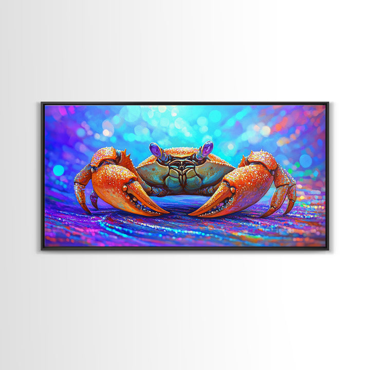Vibrant Orange Crab On Sparkling Ocean Sand Canvas Print, Coastal Wall Art, Sea Life Decor, Beach House Decor, Ocean Animal Art