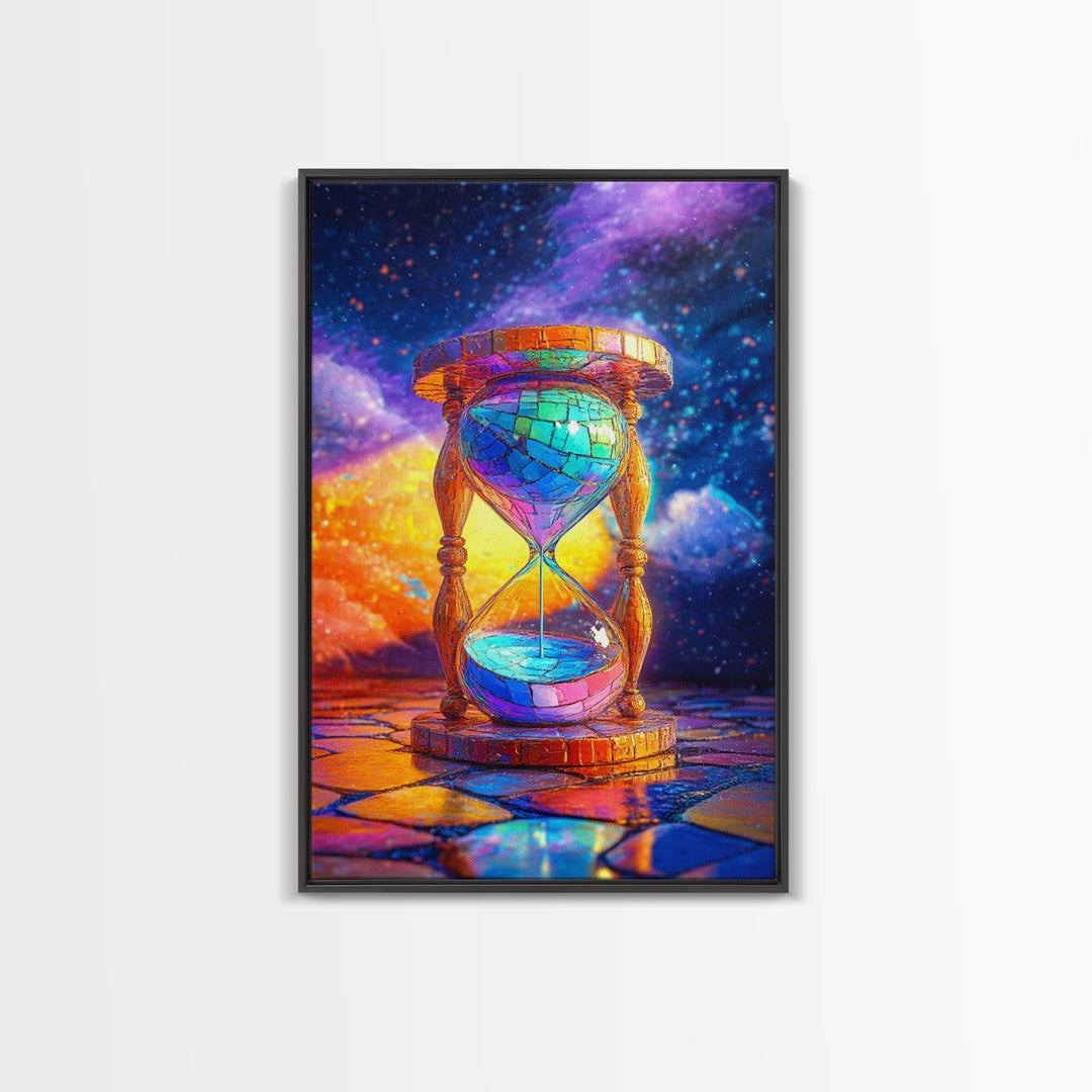 Cosmic Stained Glass Hourglass Canvas Print, Surreal Celestial Wall Art For Office Decor, Modern Home Decor Living Room Gift