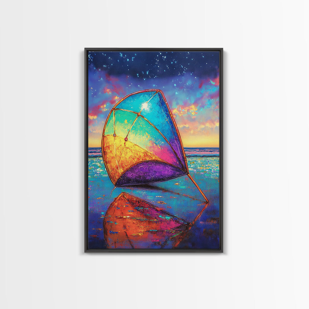 Rainbow Beach Sail At Twilight Canvas Print, Coastal Wall Art, Ocean Seascape Decor, Nautical Beach House Gift, Home Decor