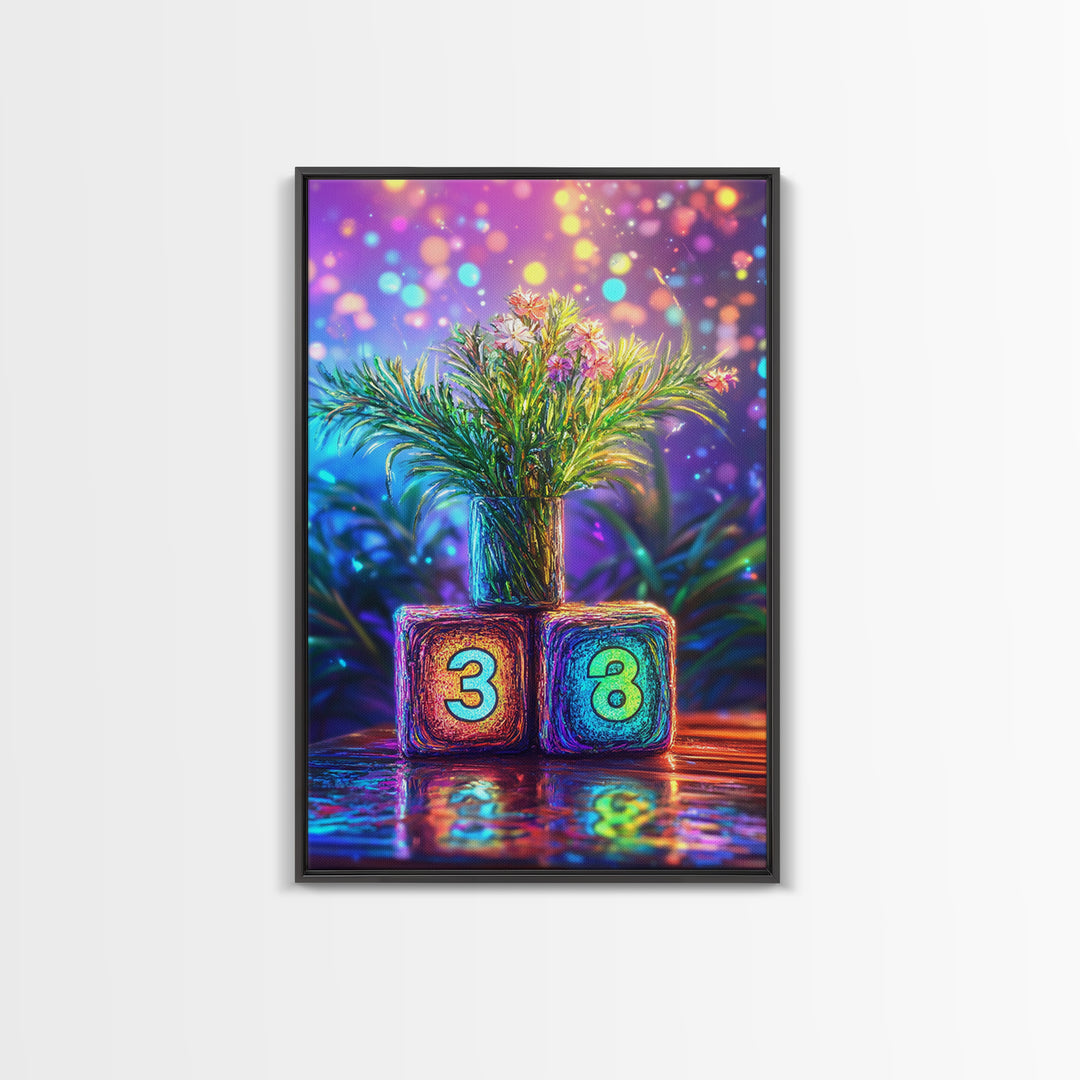 Number Blocks With Blooming Plant Wall Art, Colorful Nursery Canvas Print, Kids Room Decor, Baby Shower Housewarming Gift