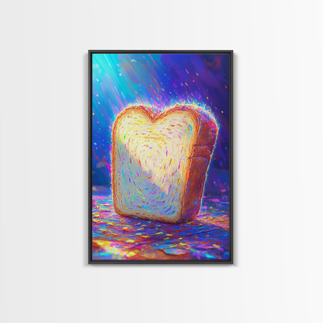Glowing Heart Shaped Toast Slice Wall Art, Whimsical Kitchen Decor, Cute Food Art Print, Dopamine Decor, Unique Gift For Her