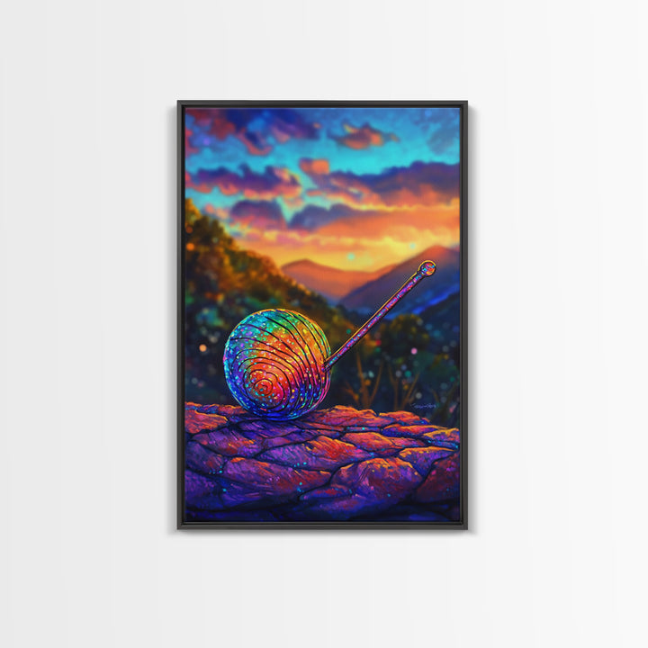 Rainbow Snail On Mountain Stone Canvas Print, Whimsical Animal Art, Colorful Nature Decor, Fantasy Living Room Wall Art Gift