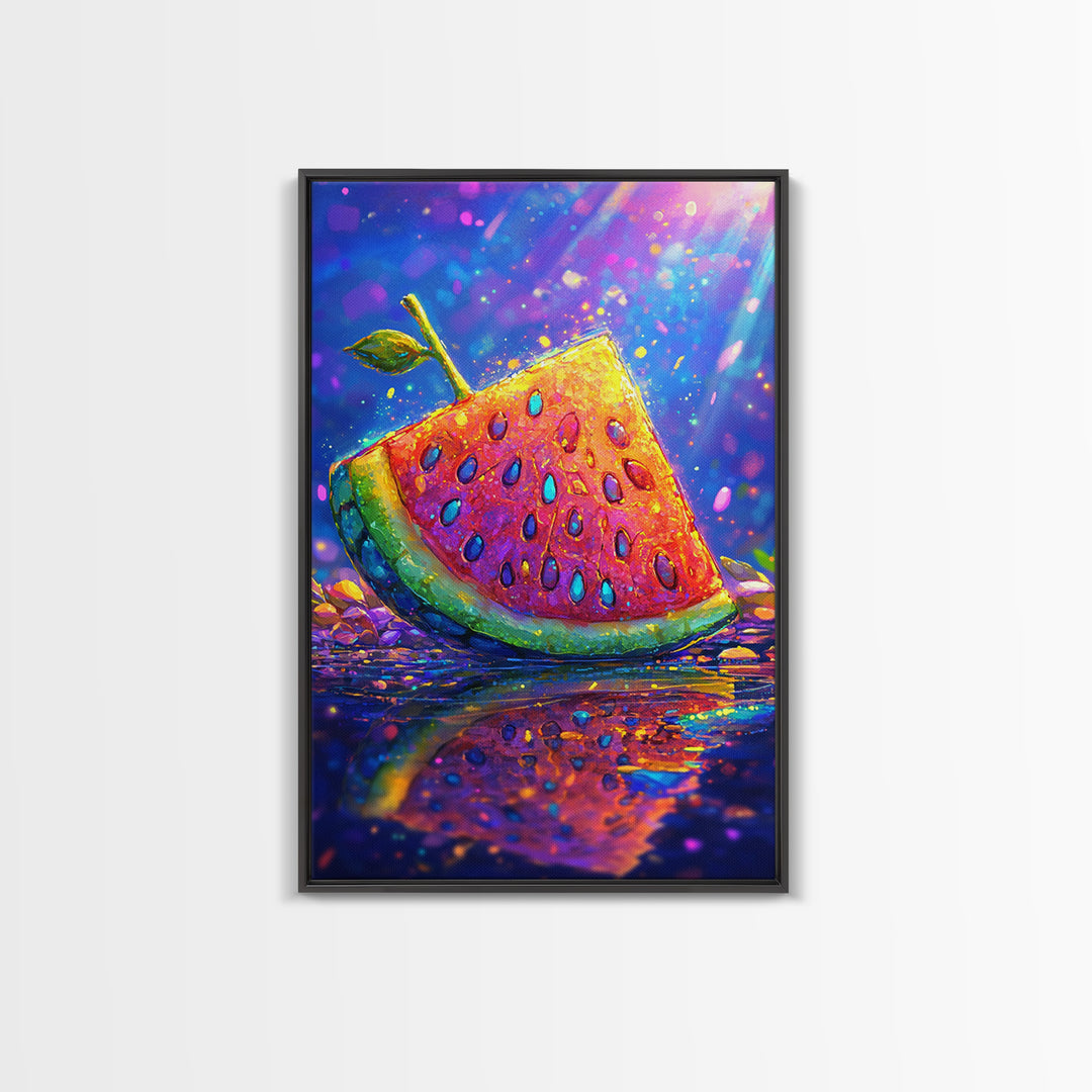 Juicy Watermelon Slice With Sprout Wall Art, Colorful Fruit Art Print, Summer Kitchen Decor, Whimsical Canvas Print Gift