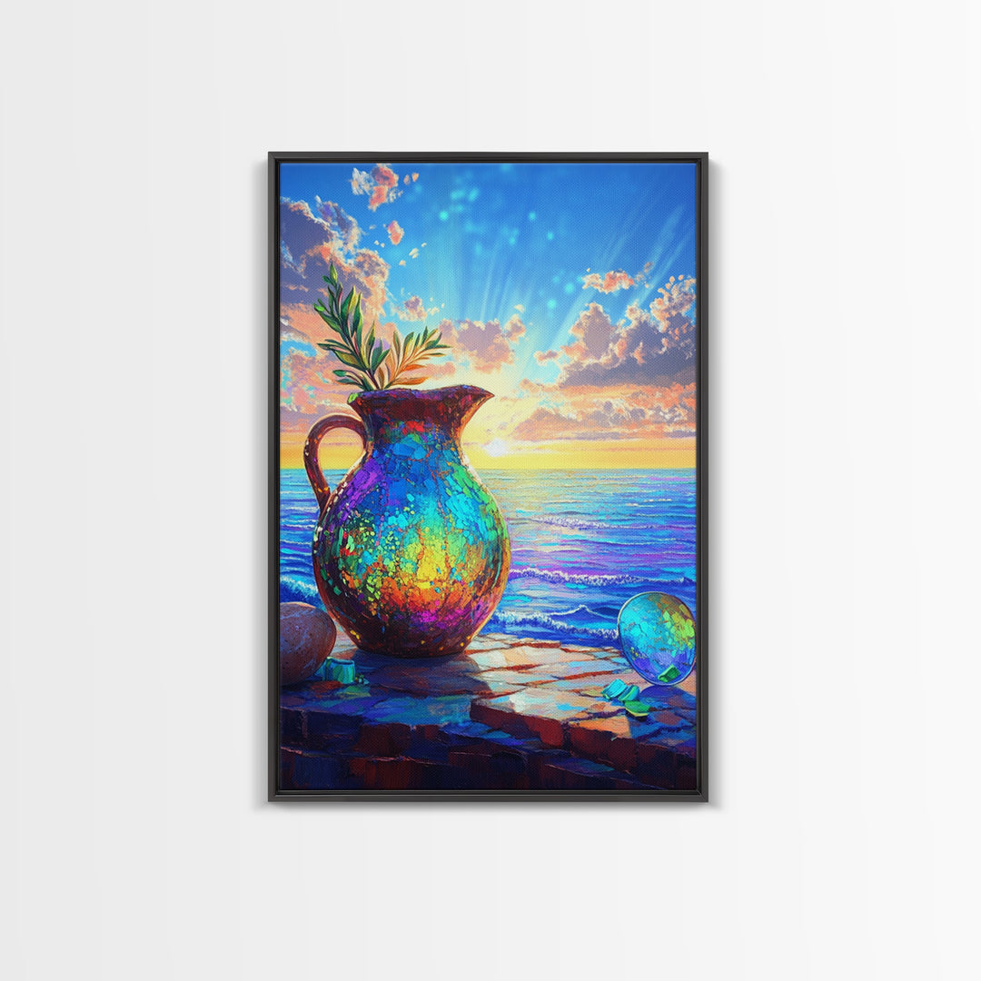 Iridescent Pitcher By Ocean Sunset Wall Art, Coastal Wall Art Print, Mediterranean Decor For Beach House Home Decor Gift
