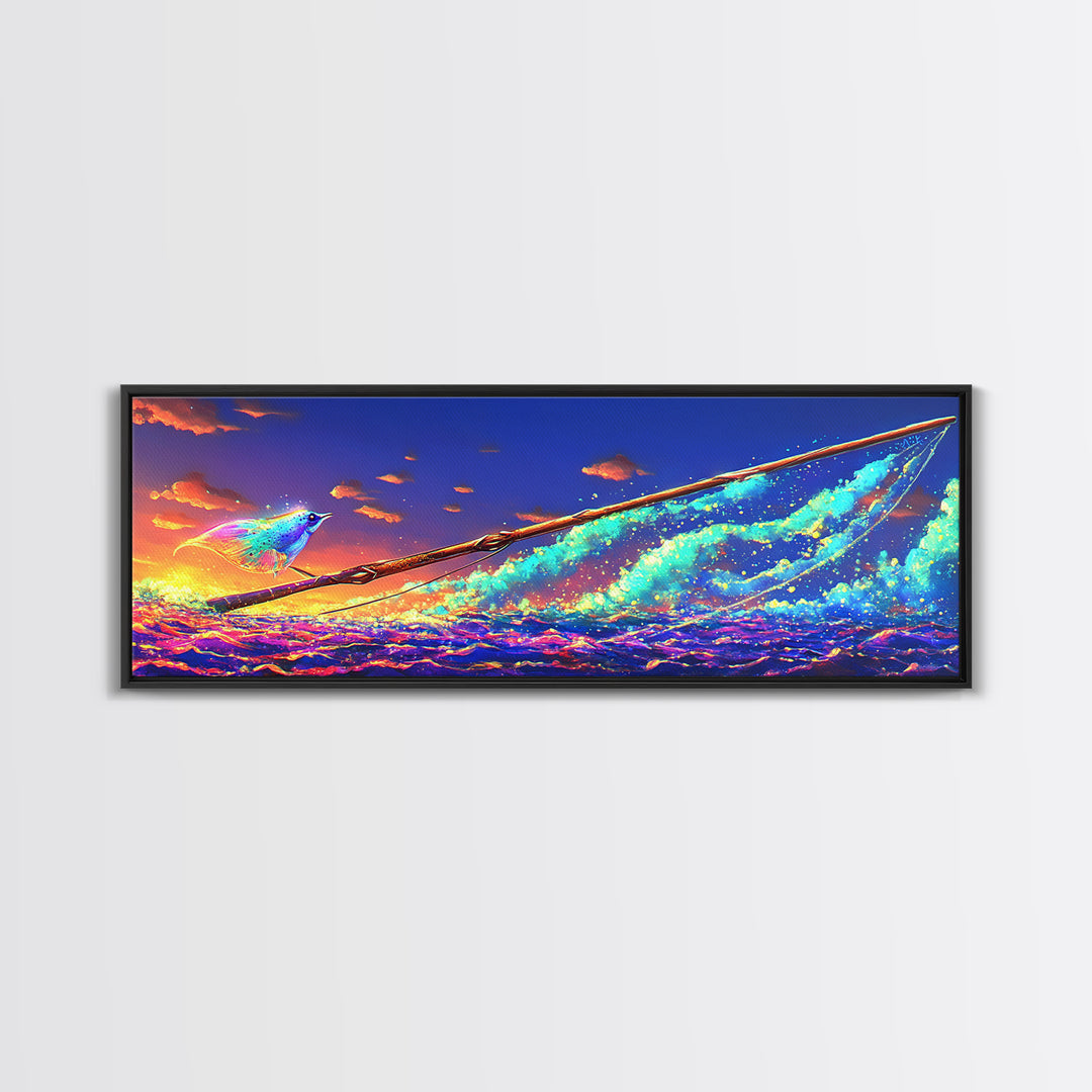 Glowing Sailboat On Sunset Waves Canvas Print, Nautical Wall Art, Ocean Decor, Vibrant Coastal Art For Beach House Decor