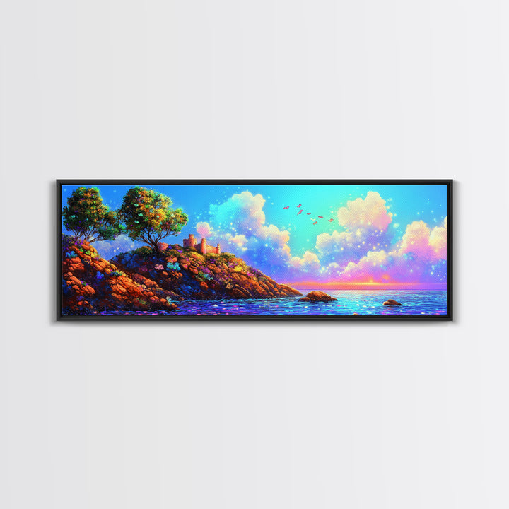 Sunlit Coastal Cliff Wall Art, Ocean Landscape Canvas Print, Beach House Decor, Mediterranean Travel Poster For Living Room