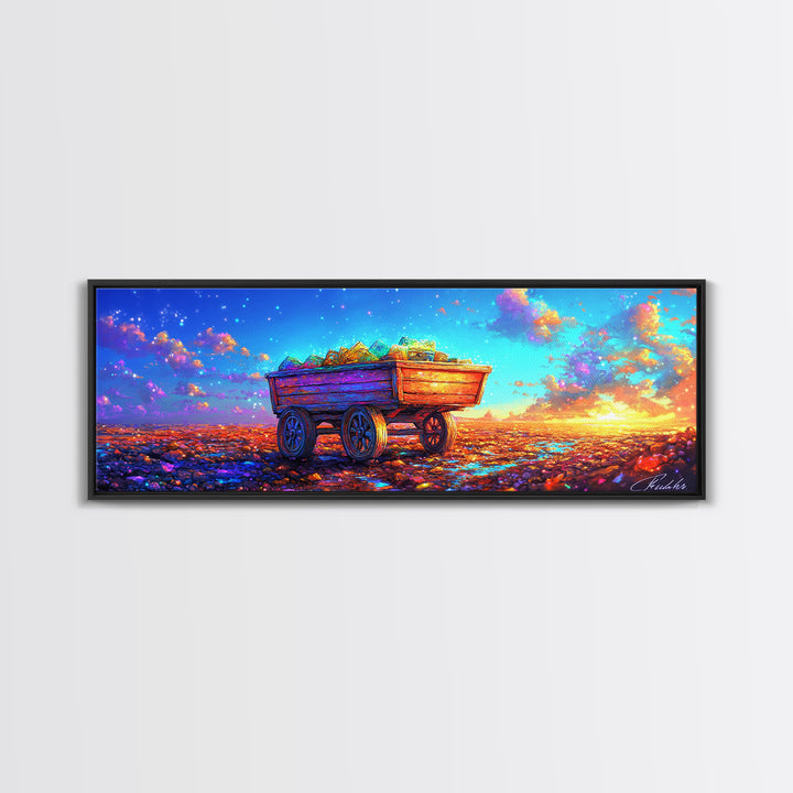 Rustic Wooden Wagon At Sunset Canvas Print, Colorful Country Landscape Art, Farmhouse Wall Decor And Housewarming Gift Idea