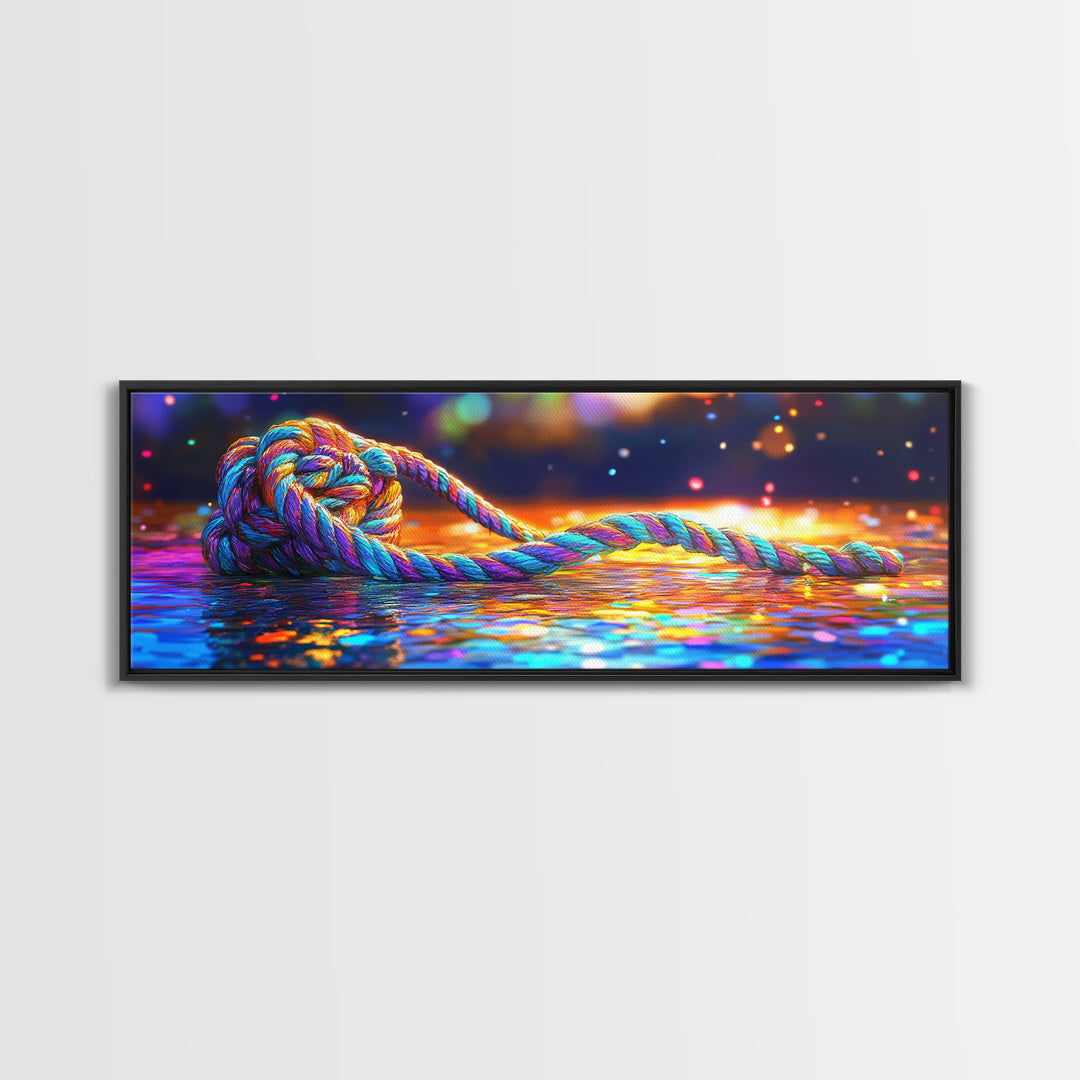 Glowing Nautical Rope Knot Canvas Print, Coastal Wall Art, Abstract Seascape Decor, Beach House Decor, Ocean Wall Decor Print