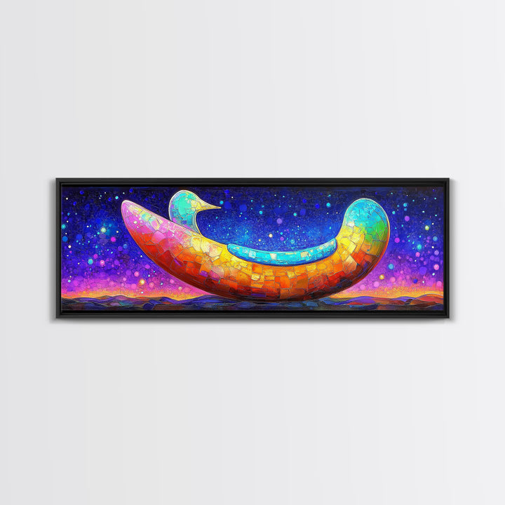 Rainbow Crescent Moon Bird Wall Art, Whimsical Celestial Canvas Print, Colorful Nursery Decor, Dreamy Kids Room Gift, Baby Shower Gift