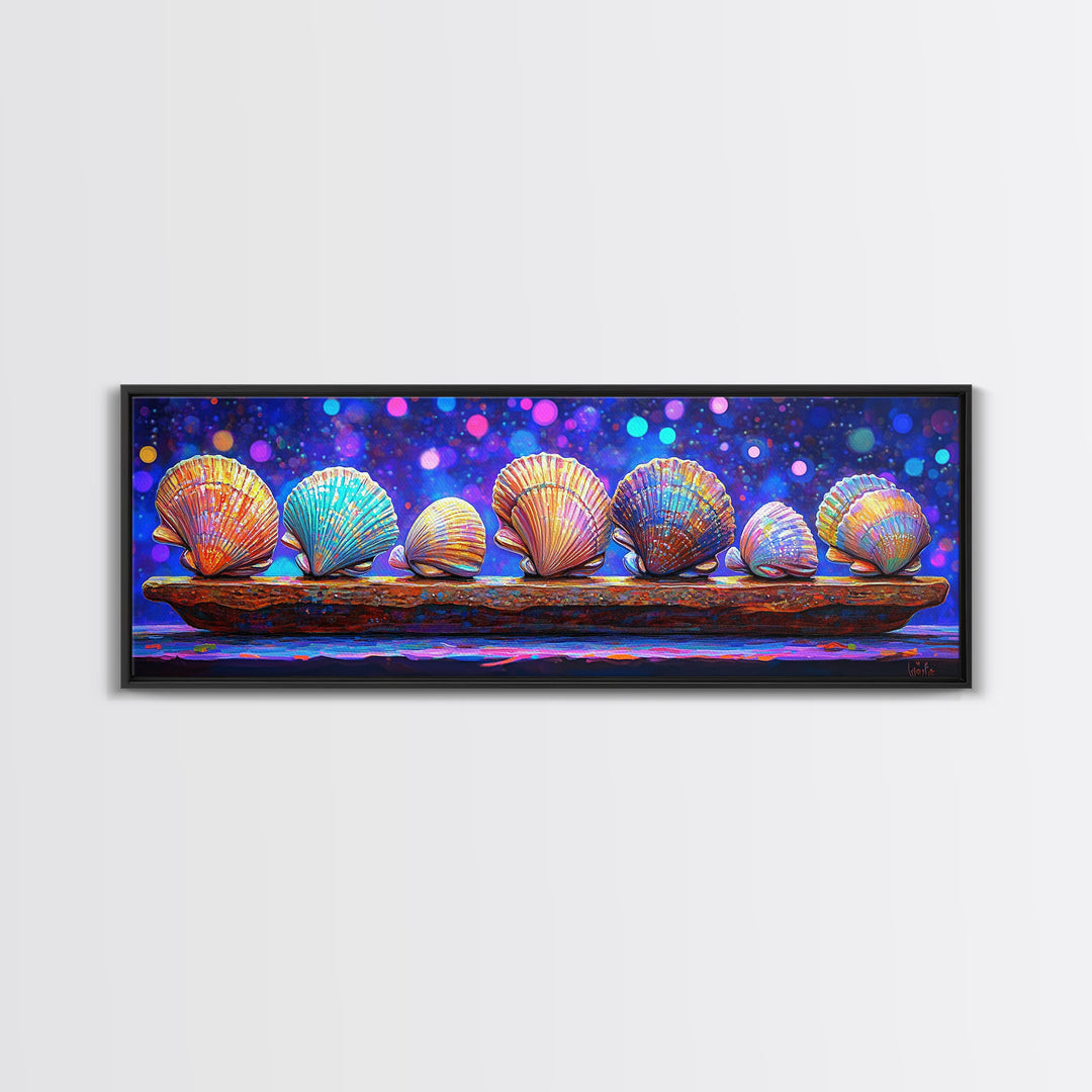 Rainbow Seashells On Driftwood Wall Art, Coastal Decor, Ocean Wall Art Print, Beach House Gallery Wall Gift Idea For Her