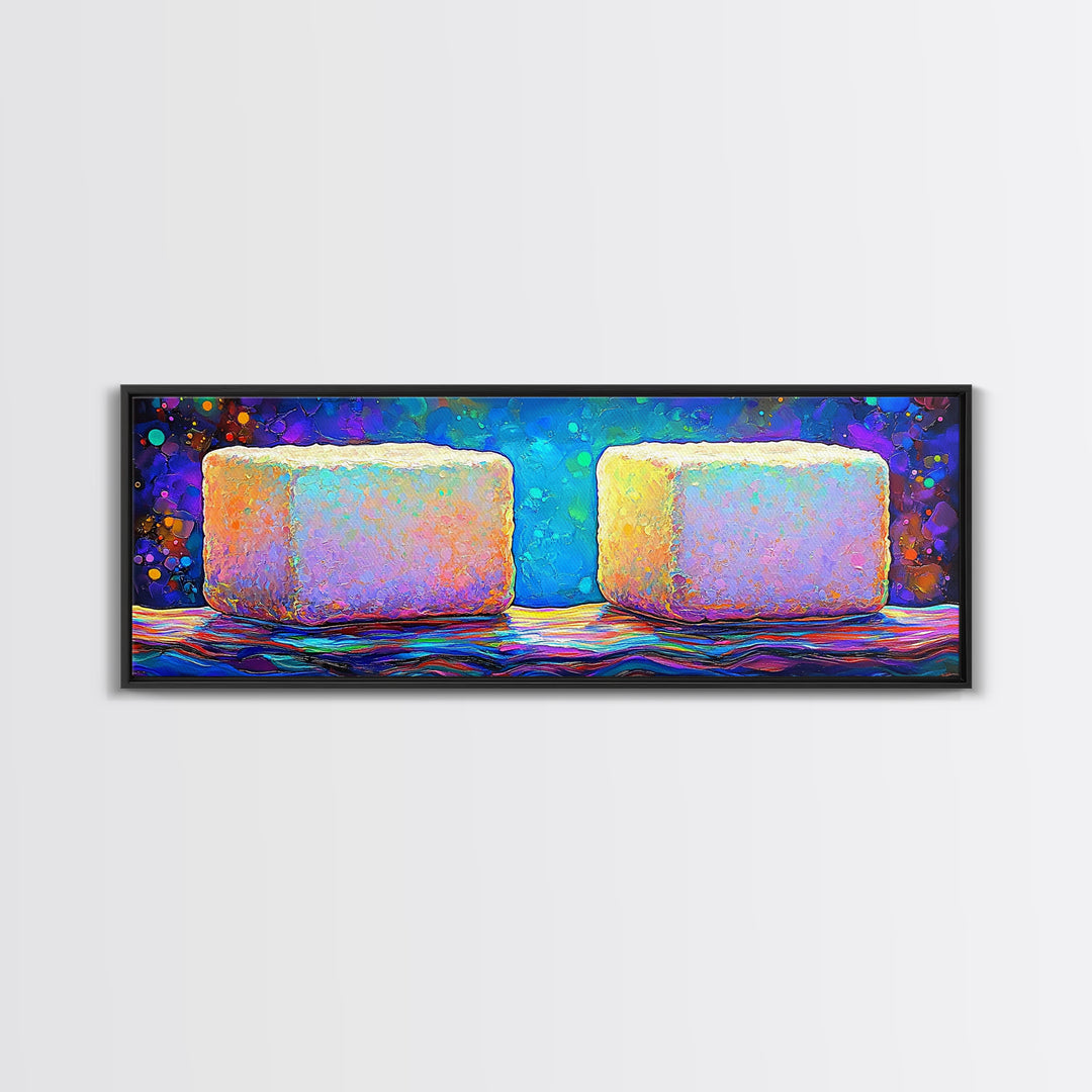 Pastel Sugar Cubes On Rainbow Surface Canvas Print, Colorful Kitchen Wall Art, Sweet Treats Decor, Modern Food Art, Bakery Print