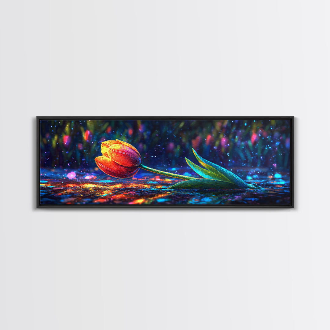 Single Orange Tulip On Glittering Rain Wall Art, Floral Wall Art, Botanical Print, Romantic Decor, Gift For Her, Bedroom Wall Decor