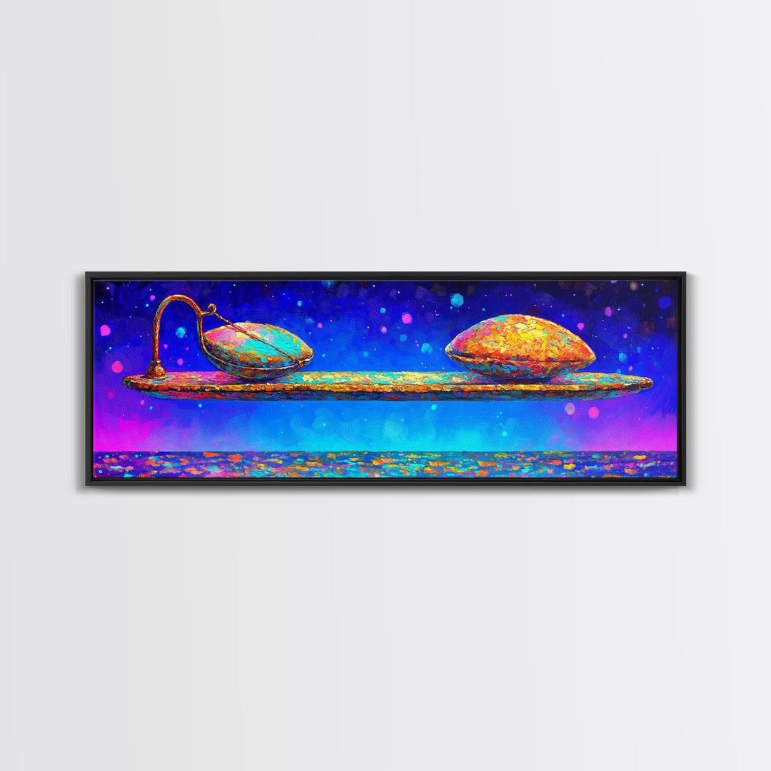 Floating Spoon With Two Colorful Pods Canvas Print, Whimsical Wall Art, Abstract Still Life, Dopamine Decor, Unique Gift