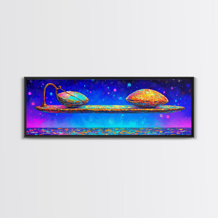Floating Spoon With Two Colorful Pods Canvas Print, Whimsical Wall Art, Abstract Still Life, Dopamine Decor, Unique Gift