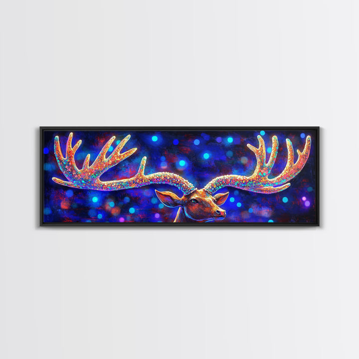 Rainbow Moose Antlers With Neon Bokeh Canvas Print, Wildlife Wall Art, Colorful Lodge Decor, Rustic Nature Housewarming Gift